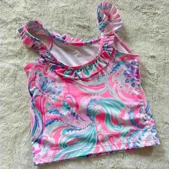 Lilly Pulitzer Kinsey Girls Swimsuit Top in Prosecco Pink Size 5 Ruffle Tankini - Picture 2 of 3